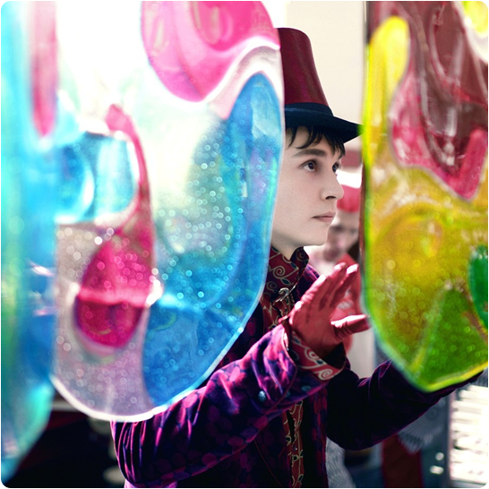 Willy Wonka in colorful scene