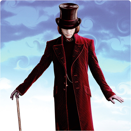 Willy Wonka in colorful scene