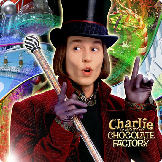 Willy Wonka in colorful scene